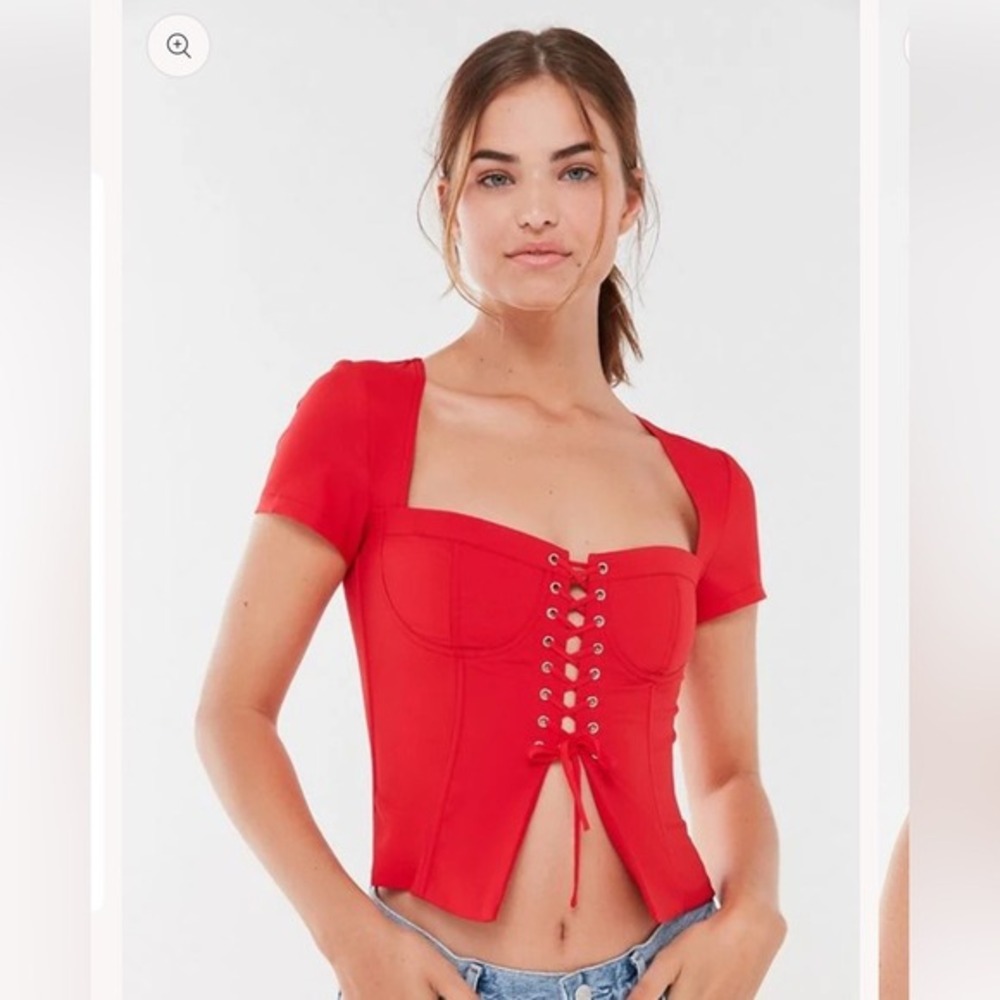 I. Am. Gia Womens Size M Evita Corset Crop Top Bright Red‎ Square Neck Going Out